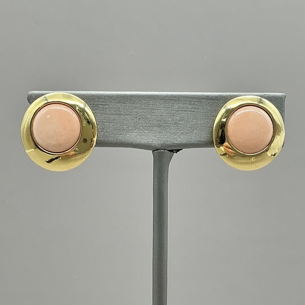 Liz Claiborne Earrings Gold Tone Peach Round Stud Clip On Statement Jewelry 1"